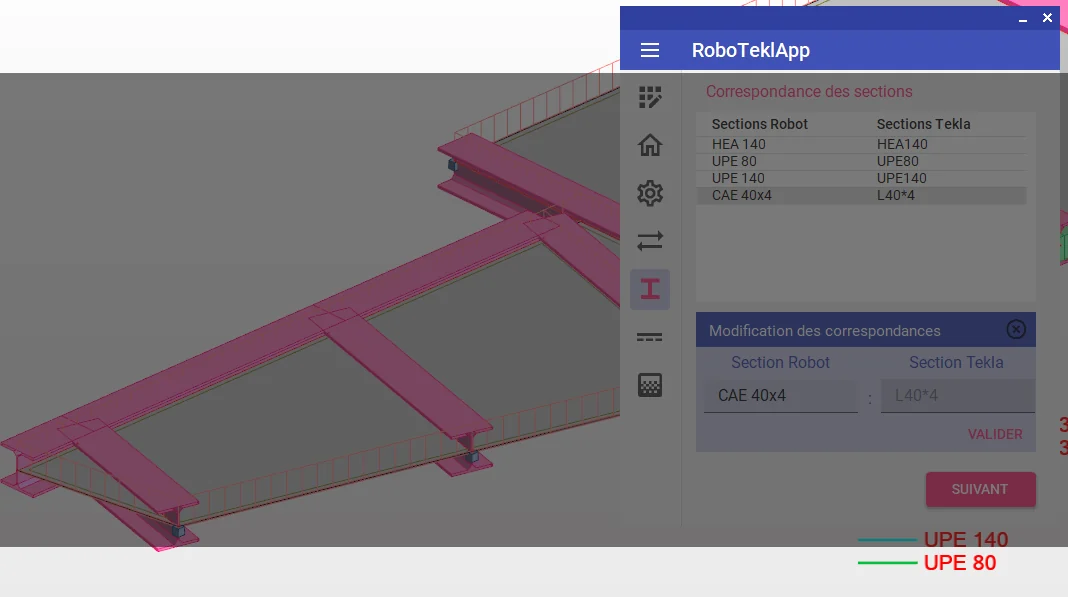 Section mapping between Robot and Tekla